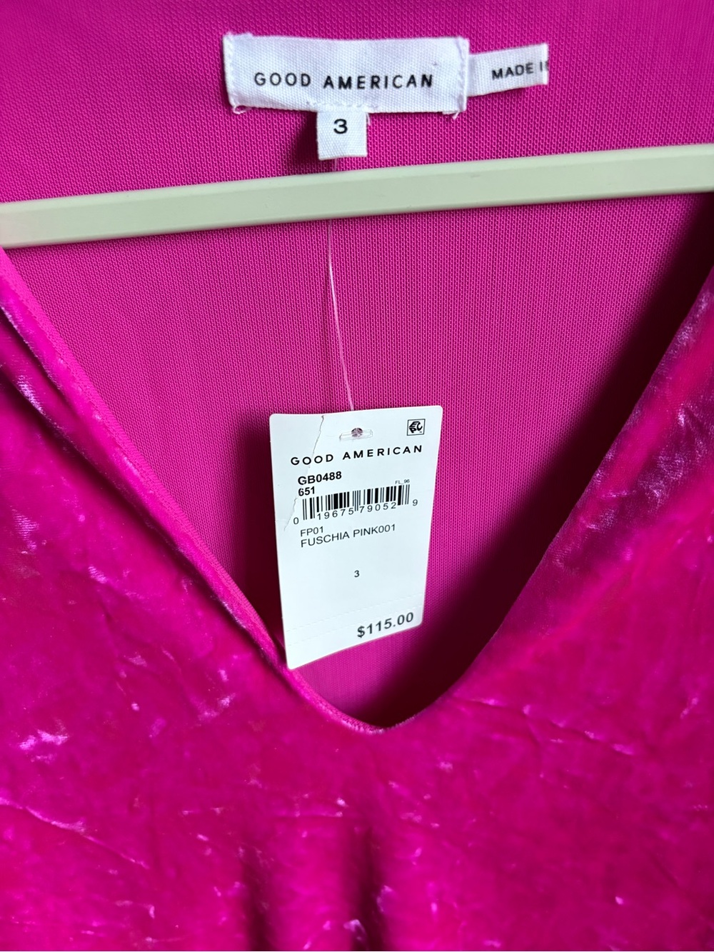 Good American Velvet Long-Sleeve V-Neck Bodysuit - Magenta - Picture 4 of 5